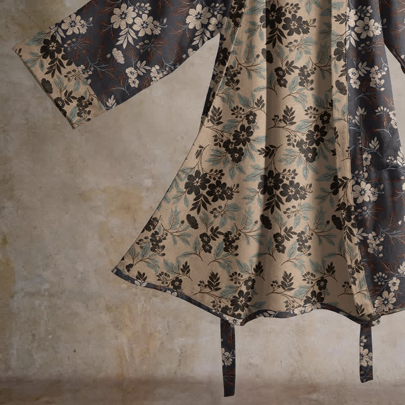 Mocha Floral Cotton Kimono Robe - image 4