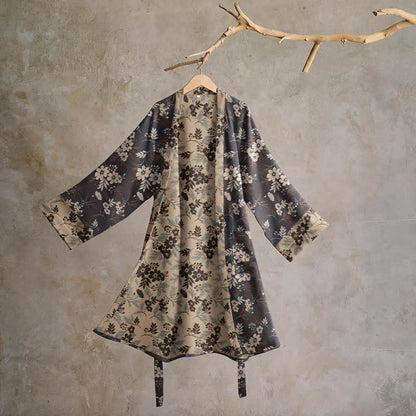 Mocha Floral Cotton Kimono Robe - Brown - L - image 0