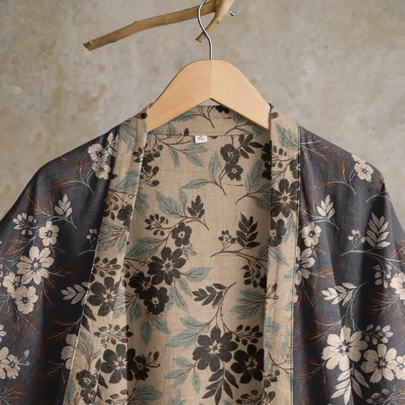 Mocha Floral Cotton Kimono Robe - image 2