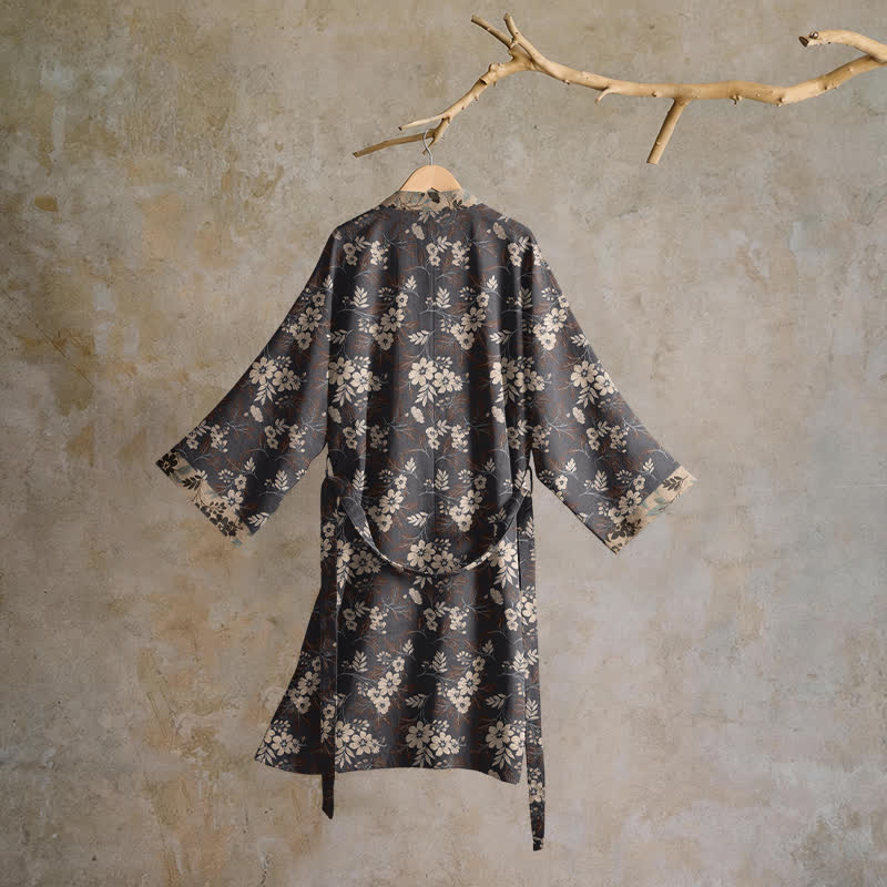 Mocha Floral Cotton Kimono Robe - image 1