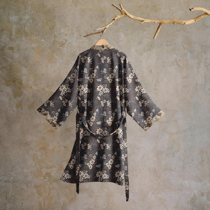 Mocha Floral Cotton Kimono Robe - image 1