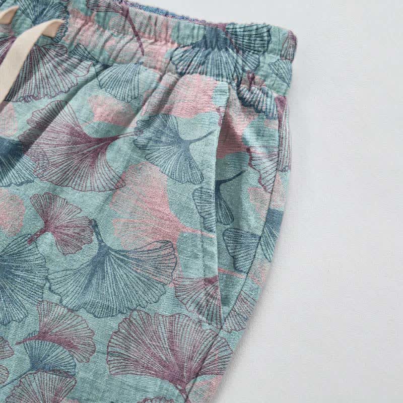 Vintage Ginkgo Leaf Cotton Lounge Pants - image 4