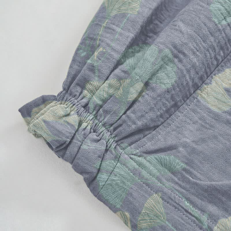 Retro Botanical Ginkgo Leaf Cotton Lounge Pants - image 3
