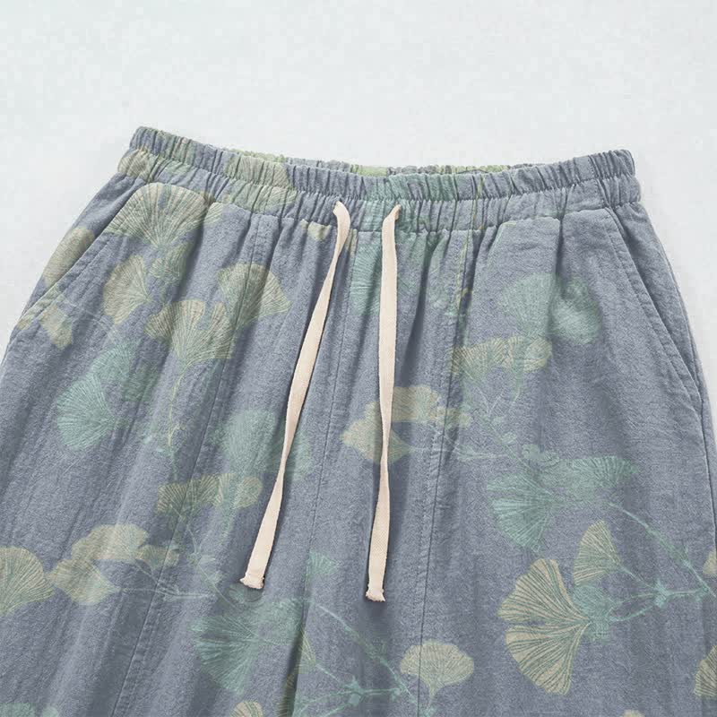 Retro Botanical Ginkgo Leaf Cotton Lounge Pants - image 2