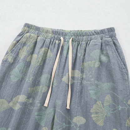 Retro Botanical Ginkgo Leaf Cotton Lounge Pants - image 2