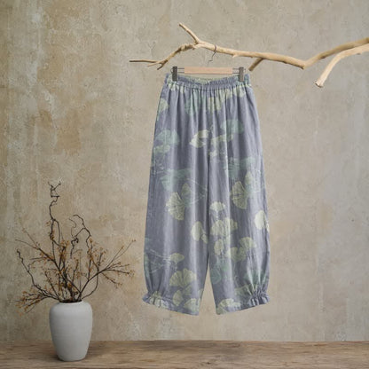 Retro Botanical Ginkgo Leaf Cotton Lounge Pants - image 1