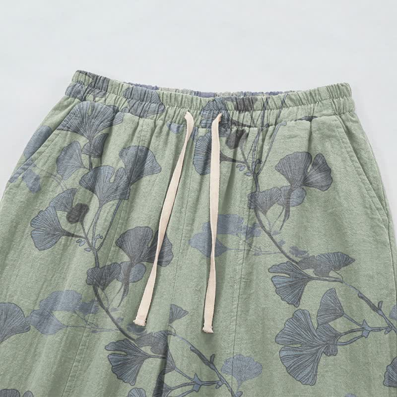 Retro Botanical Ginkgo Leaf Cotton Lounge Pants - image 7