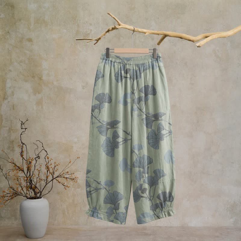 Retro Botanical Ginkgo Leaf Cotton Lounge Pants - image 6