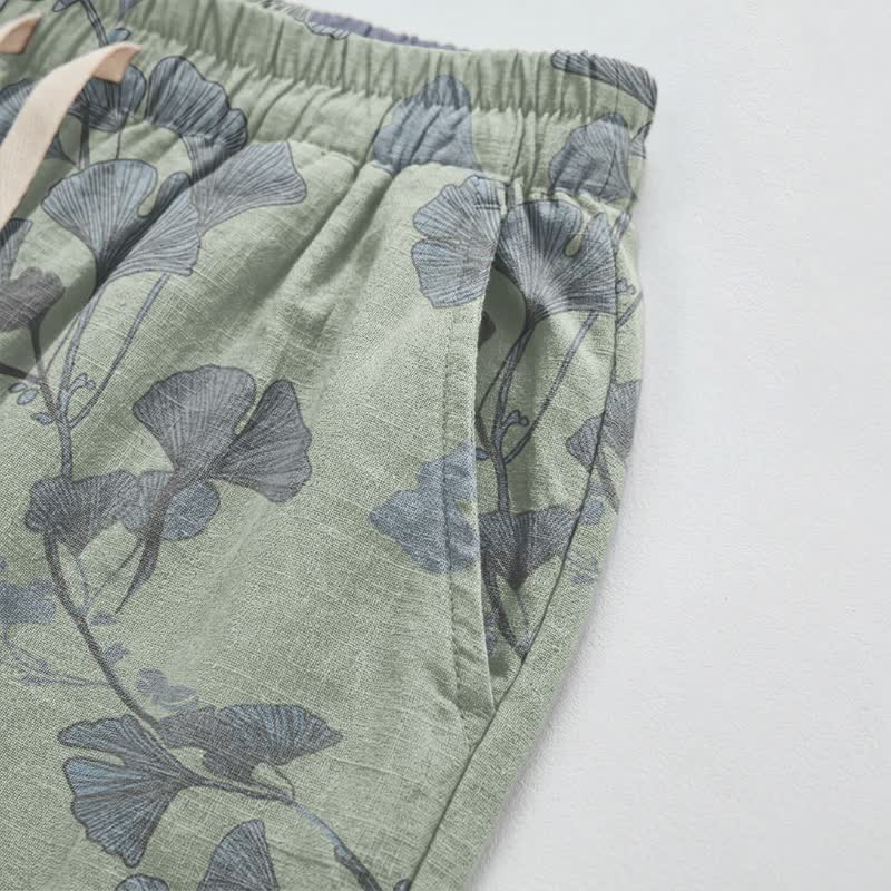 Retro Botanical Ginkgo Leaf Cotton Lounge Pants - image 9