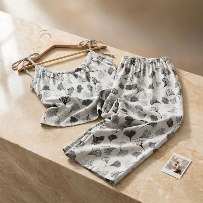 Vintage Ginkgo Leaf Cotton Cami Loungewear Set - image 9