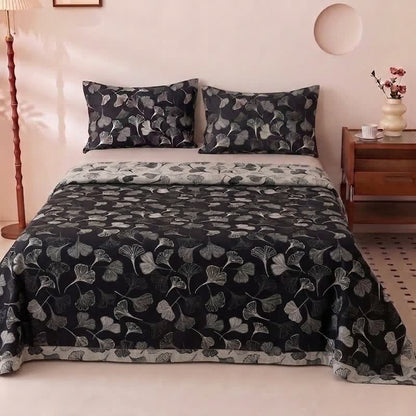 Vintage Black Ginkgo Leaf Reversible Cotton Bedding Set - image 2