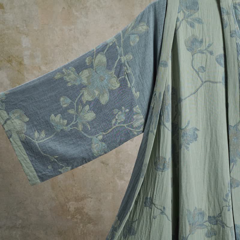 Sage Blue Floral Cotton Kimono Robe - image 5