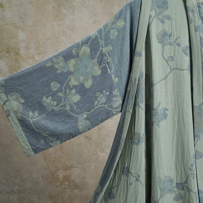 Sage Blue Floral Cotton Kimono Robe - image 5