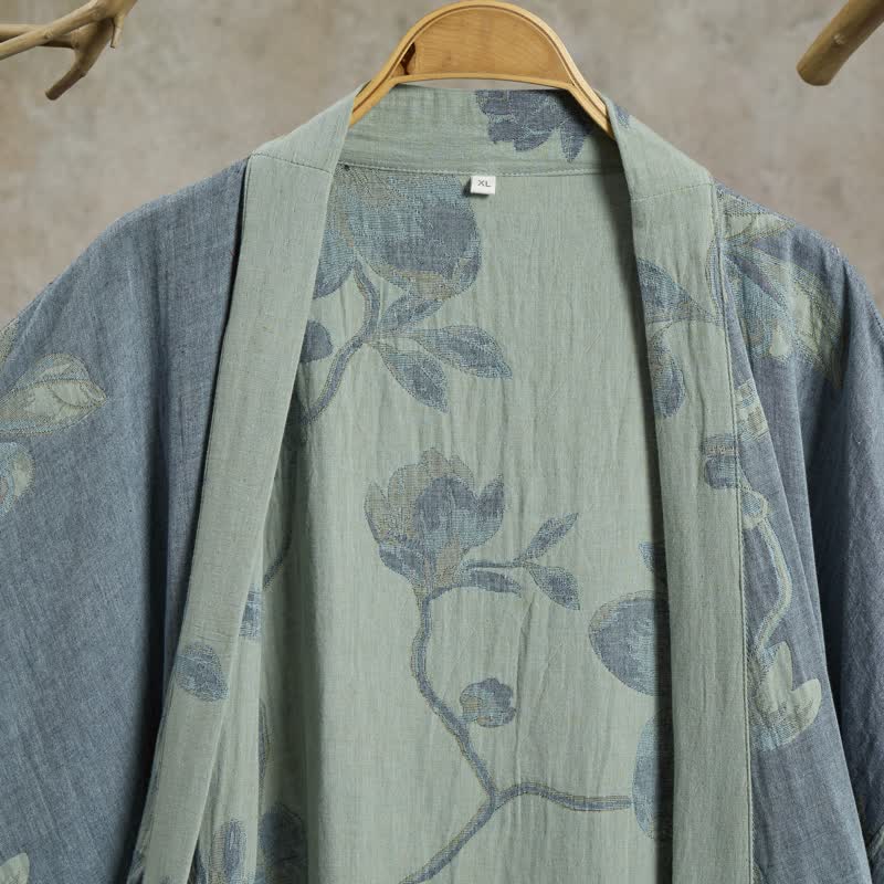 Sage Blue Floral Cotton Kimono Robe - image 3