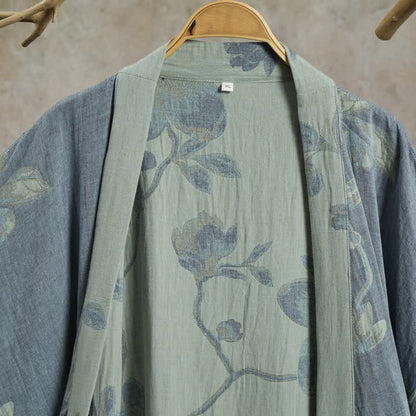 Sage Blue Floral Cotton Kimono Robe - image 3