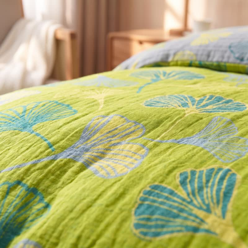 Vintage Green Ginkgo Leaf Cotton Reversible Bedding Set - image 6