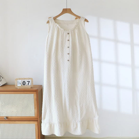 Beige Cotton Textured Sleeveless Lounge Dress - Beige - XL - image 0