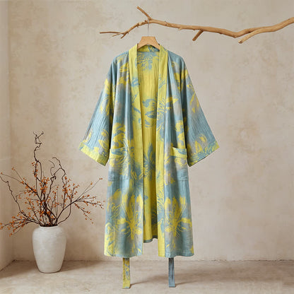 Bohemian Floral Cotton Double Gauze Kimono Robe - image 1