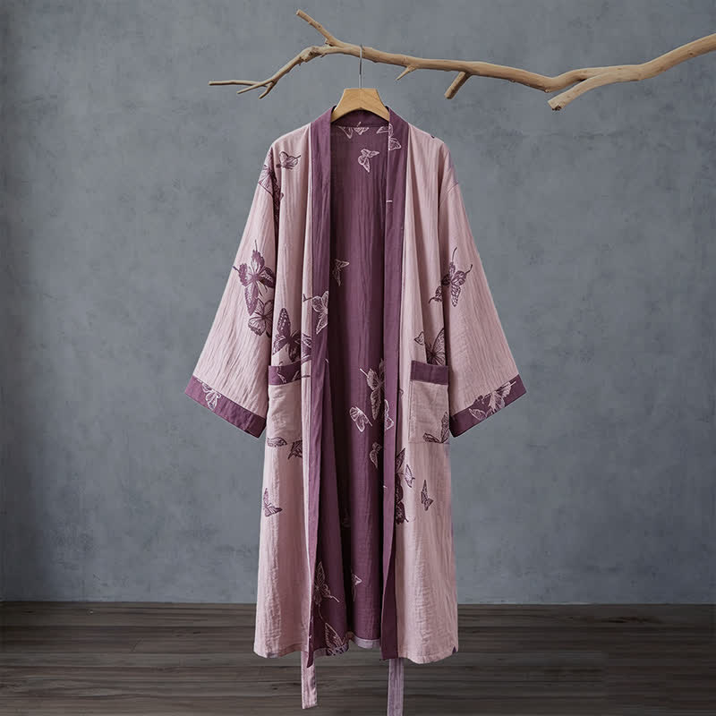 Butterfly Cotton Double Gauze Kimono Robe - image 8
