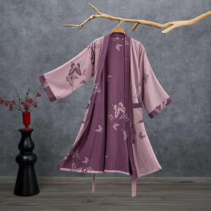 Butterfly Cotton Double Gauze Kimono Robe - Dusty Lavender - 2XL - image 7