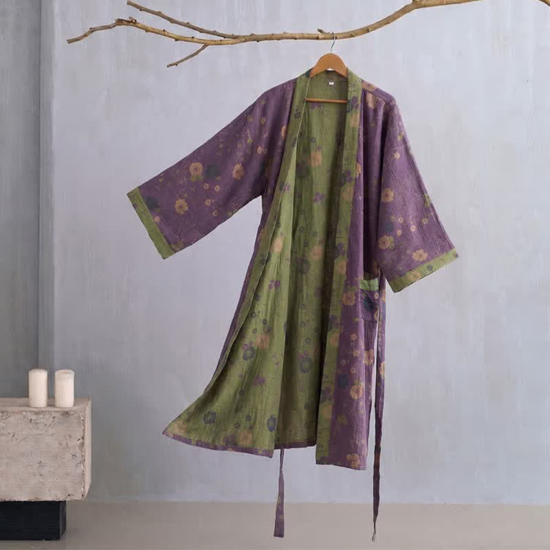 Garden Floral Organic Cotton Kimono Robe - Purple - 2XL - image 8