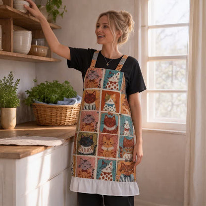 Grid‑Cat Print Cotton Ruffled Cooking Apron - image 2