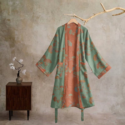 Retro Ginkgo Leaf Cotton Kimono Robe - image 11