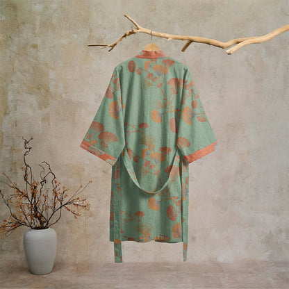 Retro Ginkgo Leaf Cotton Kimono Robe - image 15