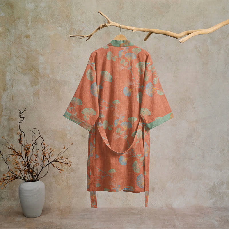 Retro Ginkgo Leaf Cotton Kimono Robe - image 17