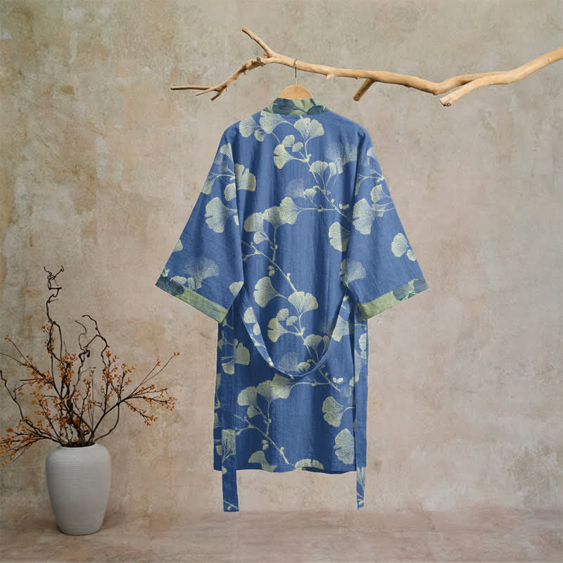 Retro Ginkgo Leaf Cotton Kimono Robe - image 6