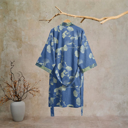 Retro Ginkgo Leaf Cotton Kimono Robe - image 6