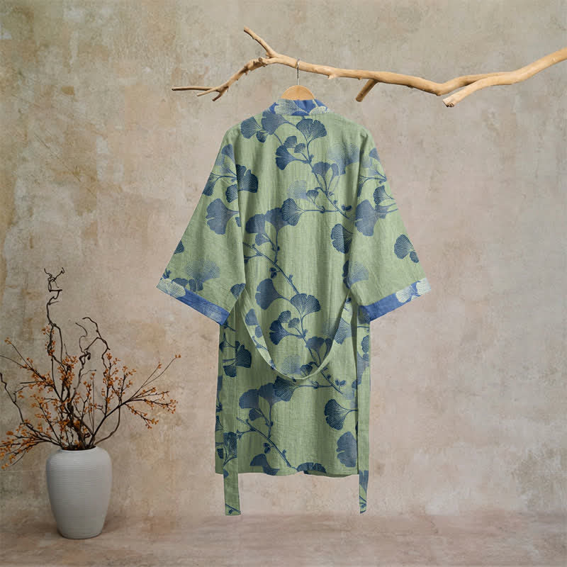 Retro Ginkgo Leaf Cotton Kimono Robe - image 23
