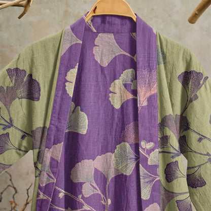 Retro Ginkgo Leaf Cotton Kimono Robe - image 31