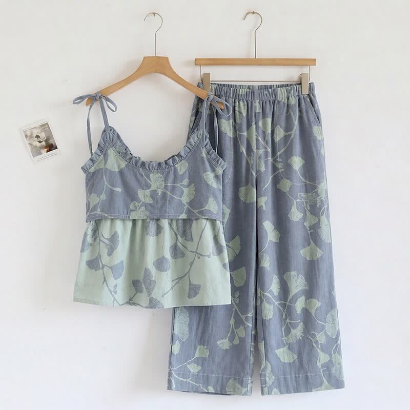 Ginkgo Leaf Cami Ruffled Pajama Set - image 1
