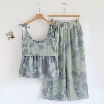Ginkgo Leaf Cami Ruffled Pajama Set - image 5