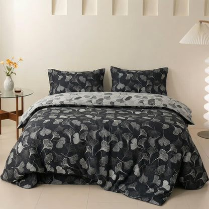 Vintage Black Ginkgo Leaf Reversible Cotton Bedding Set - image 3