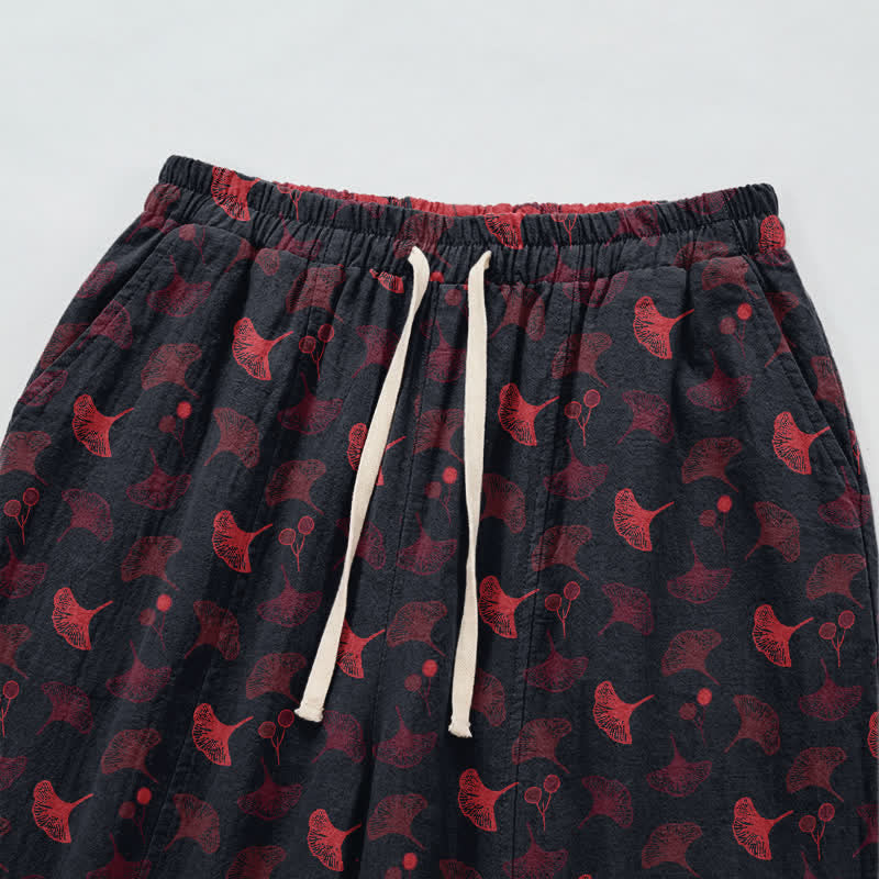 Retro‑Style Ginkgo Leaf Cotton Loose Lounge Pants - image 7