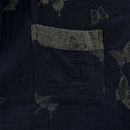 Navy Butterfly Cotton Double Gauze Kimono Robe - image 5