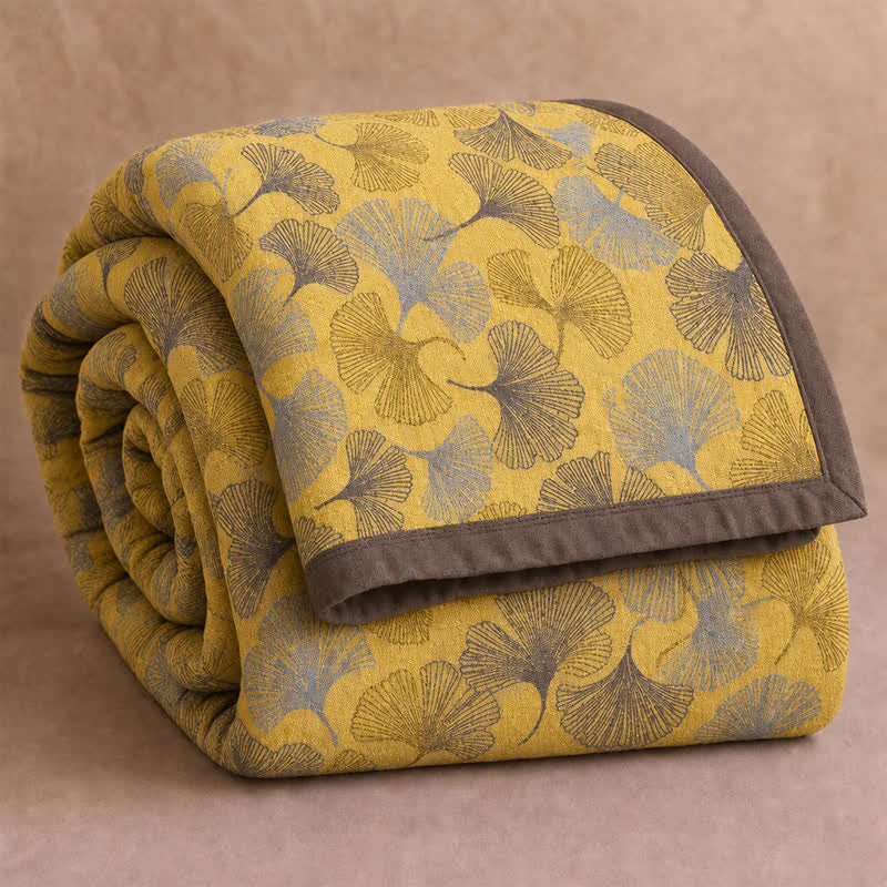 Golden Ginkgo Cotton Gauge Blanket - Yellow - 98" x 94" - image 0