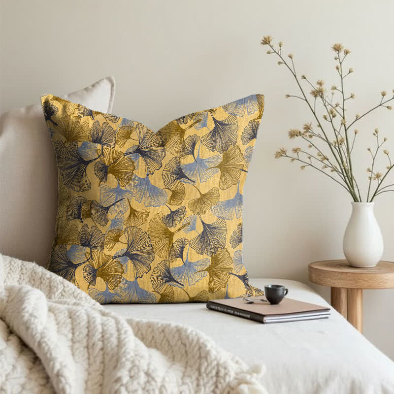 Golden Ginkgo Leaf Cotton Gauze Pillow - image 1