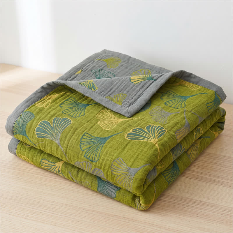 Vintage Green Ginkgo Leaf Cotton Bedspread Set - image 1