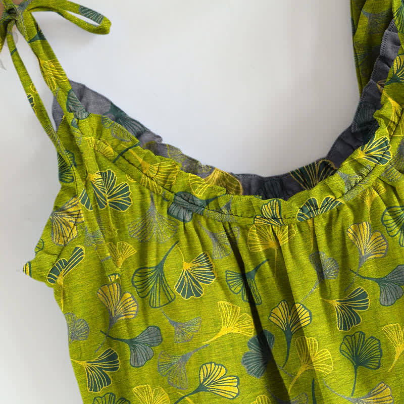 Retro Botanical Ginkgo Leaf Cotton Cami Loungewear Set - image 2