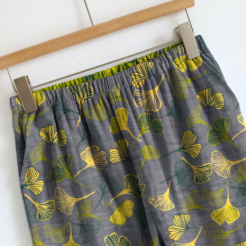 Retro Botanical Ginkgo Leaf Cotton Cami Loungewear Set - image 7