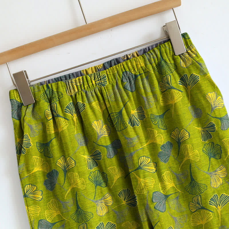 Retro Botanical Ginkgo Leaf Cotton Cami Loungewear Set - image 3