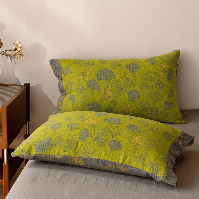 Vintage Green Ginkgo Leaf Cotton Bedspread Set - Green - 2PCS Pillowcases - 40'' x 20'' - image 5