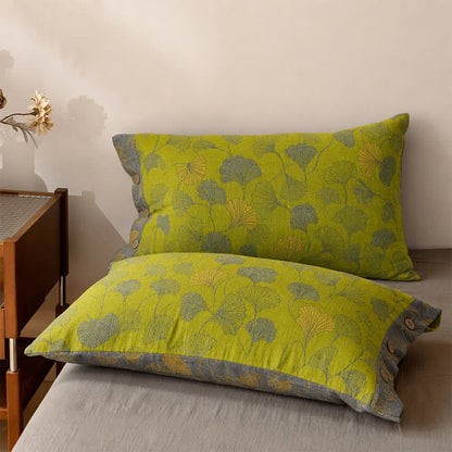 Vintage Green Ginkgo Leaf Cotton Bedspread Set - Green - 2PCS Pillowcases - 40'' x 20'' - image 5