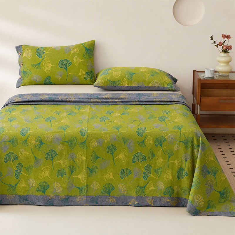 Vintage Green Ginkgo Leaf Cotton Bedspread Set - image 3