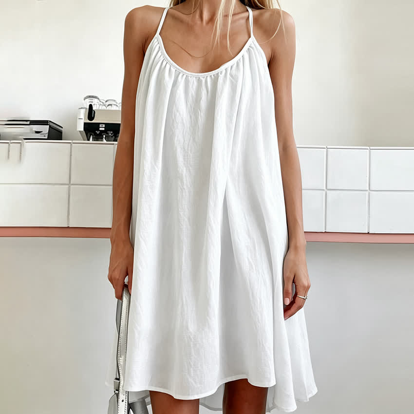 Minimal Sleeveless Resort Lounge Dress - White - L - image 3
