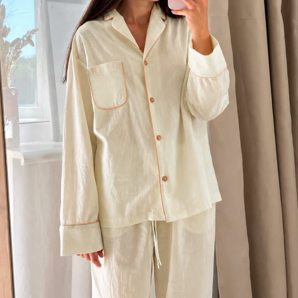 Minimal Cotton Pocketed Long Sleeve Pajama Set - image 2