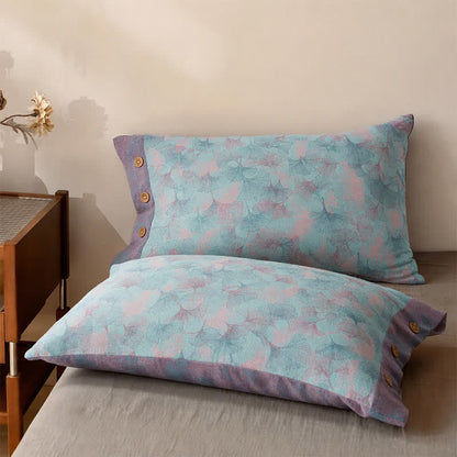Muted Vintage Ginkgo Leaf Cotton Bedding Set - Blue - 2PCS Pillowcases - 40" x 20" - image 5